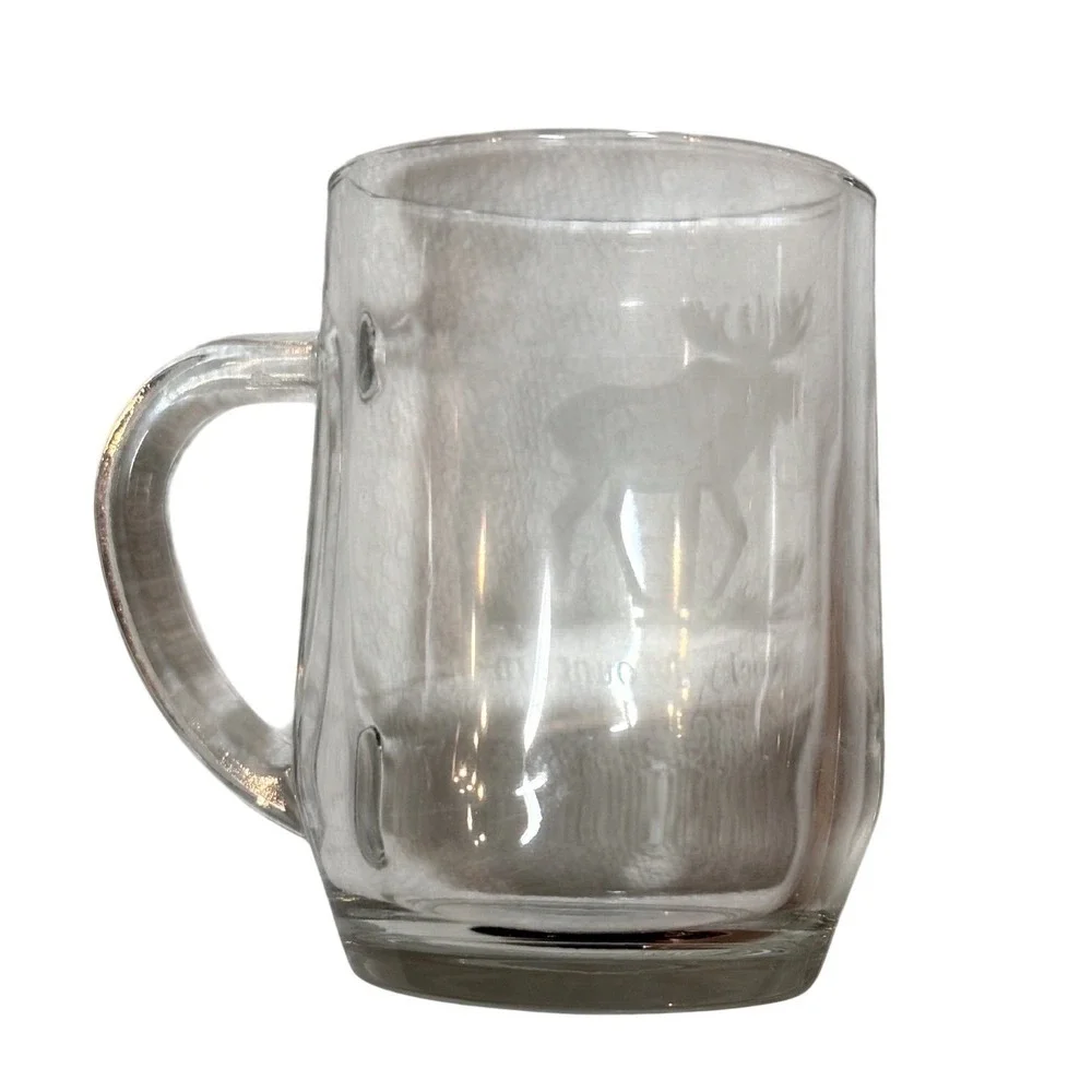Rocky Mountain National Park Etched Moose Glass Beer Mug Stein‎ Clear Souvenir